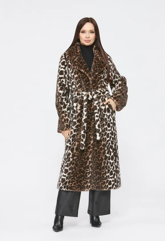 Фото Шуба из эко норки леопард с английским воротником - 9