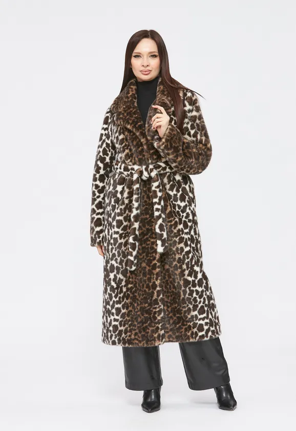 Фото Шуба из эко норки леопард с английским воротником - 1