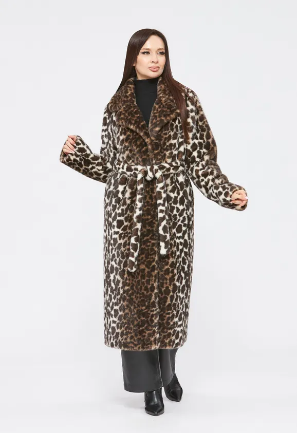 Фото Шуба из эко норки леопард с английским воротником - 2