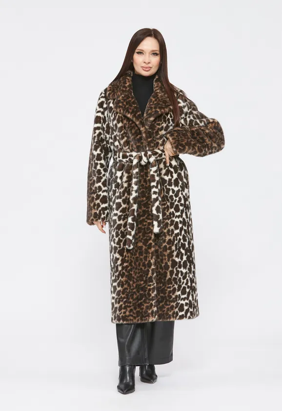 Фото Шуба из эко норки леопард с английским воротником - 5
