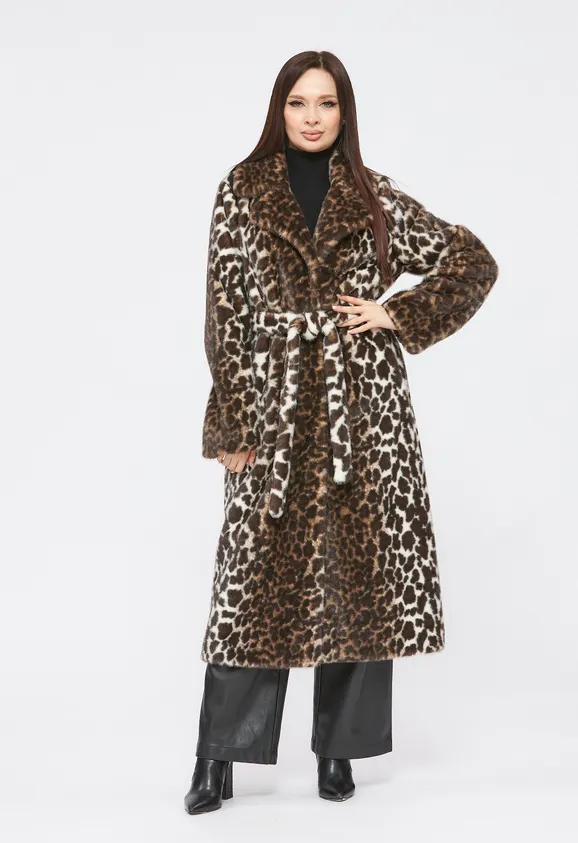 Фото Шуба из эко норки леопард с английским воротником - 7