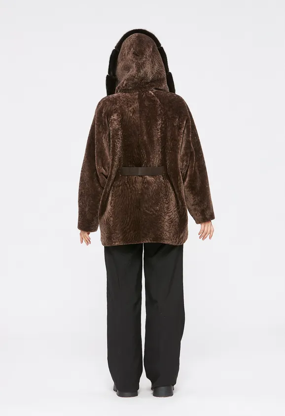 Фото Шуба из натурального астрагана кашемир с капюшоном из натуральной норки - 8