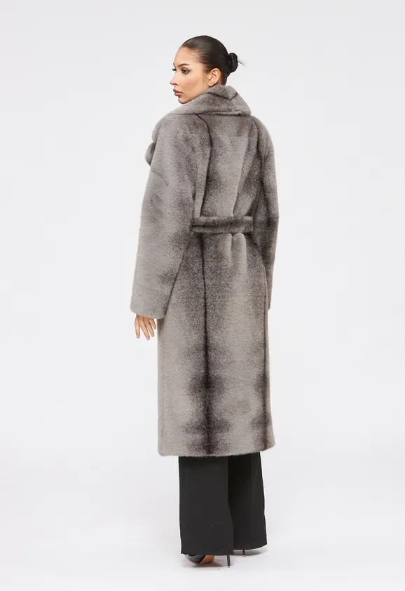 Фото Шуба из эко норки крестовка серая с английским воротником - 3