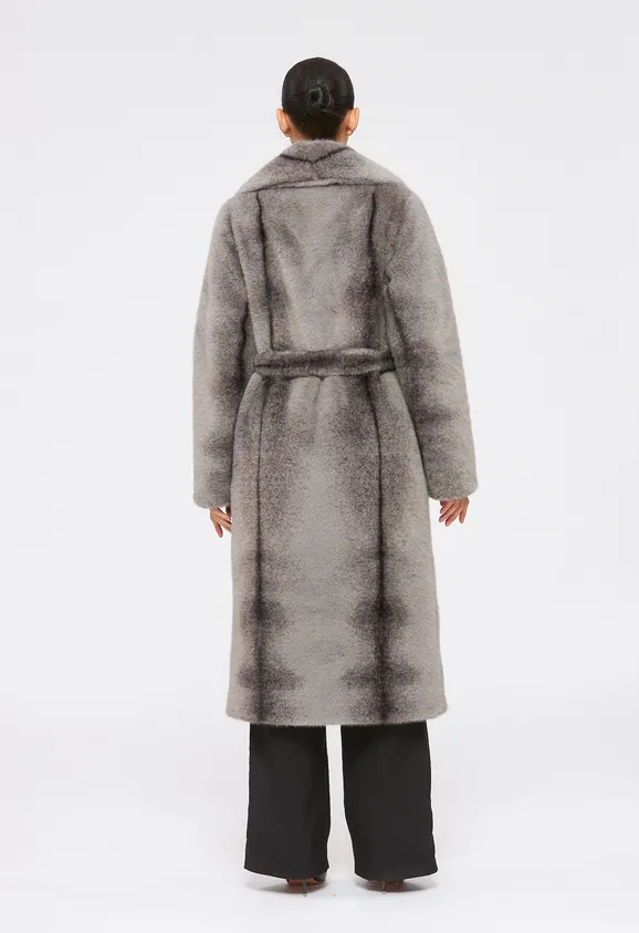 Фото Шуба из эко норки крестовка серая с английским воротником - 8