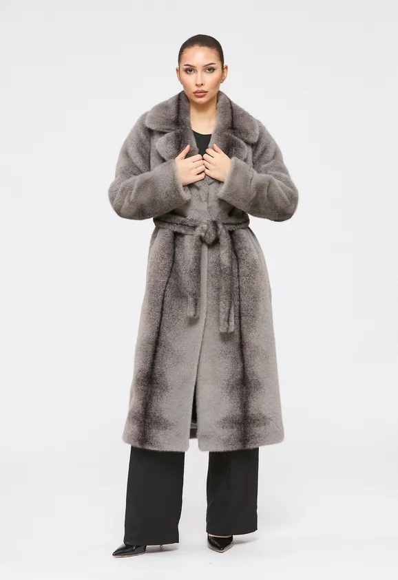 Фото Шуба из эко норки крестовка серая с английским воротником - 2