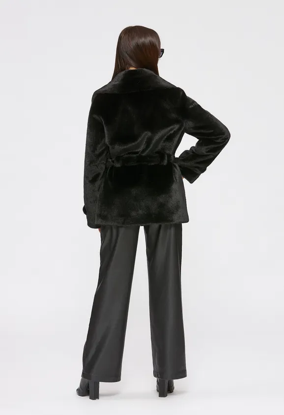 Фото Шуба из эко норки черная с английским воротником - 10