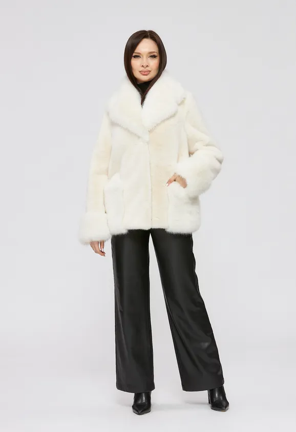 Фото Шуба из белого эко песца и белой эко норки с английским воротником - 4