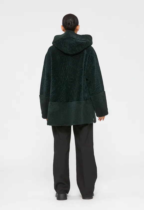 Фото Шуба из натурального астрагана керли изумруд с капюшоном - 7