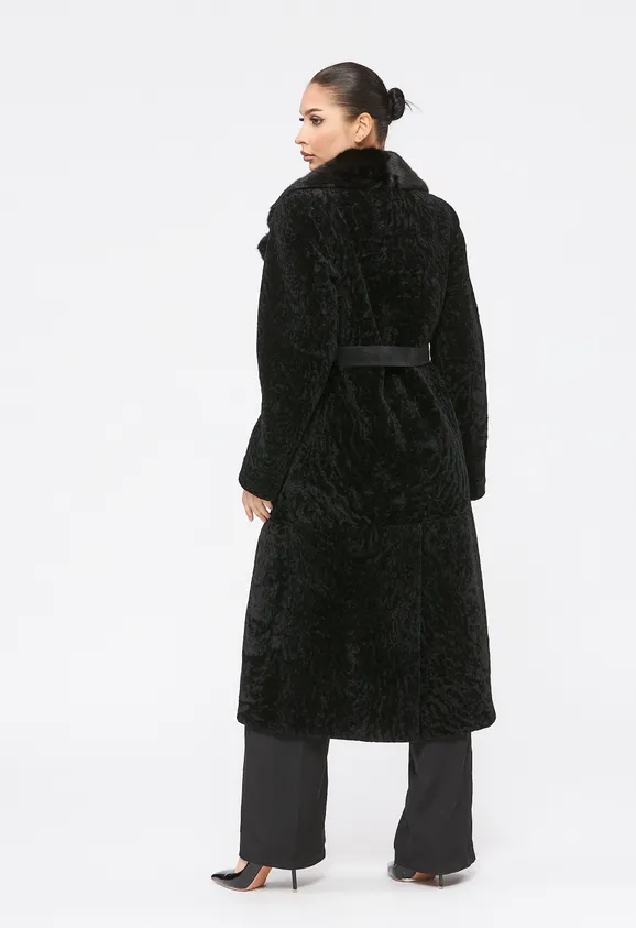 Фото Шуба из натурального астрагана черная с английским воротником из натуральной норки - 6