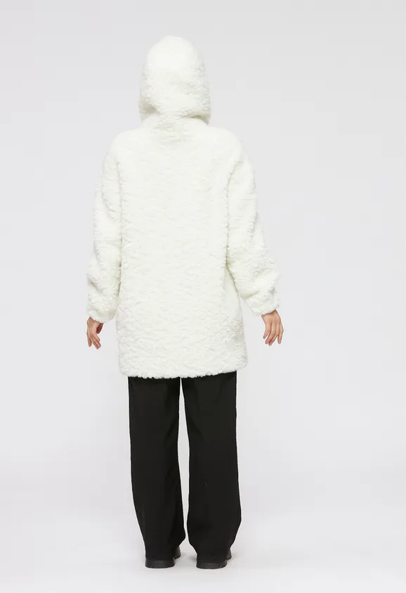 Фото Пальто из натуральной шерсти белое с капюшоном - 9