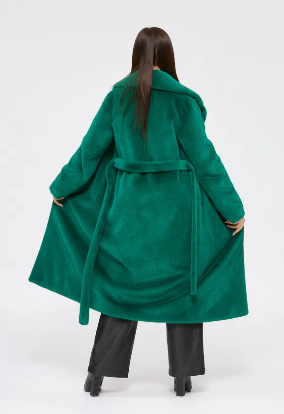 Фото Шуба из эко норки зеленая с английским воротником - 7