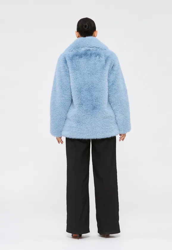 Фото Шуба из эко песца голубая с английским воротником - 7