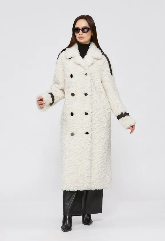 Фото Пальто из шерсти белое с английским воротником - 4