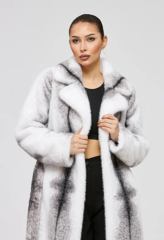 Фото Шуба из эко норки белая крестовка с английским воротником - 7