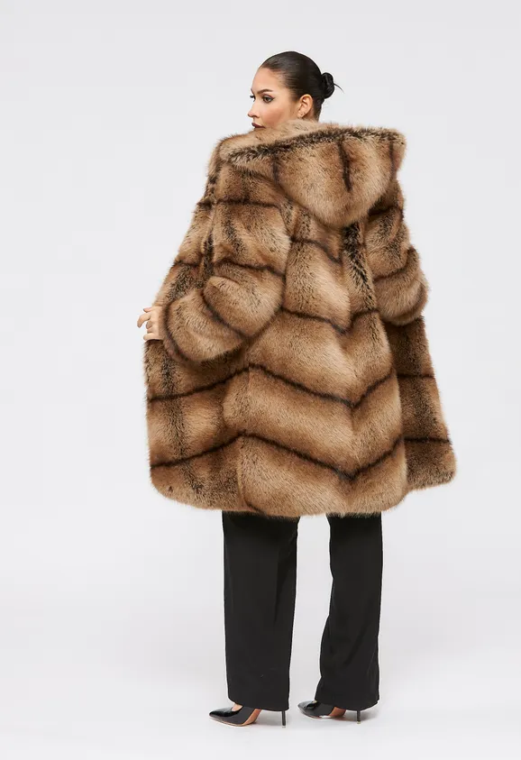 Фото Шуба из эко енота с капюшоном - 5