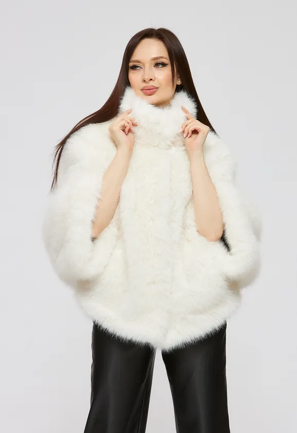 Фото Шуба из эко песца белая с воротником - 5