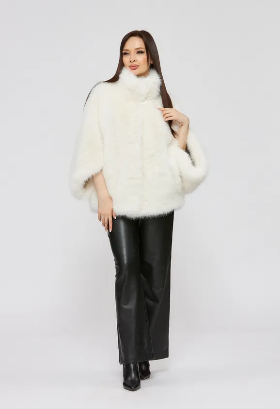 Фото Шуба из эко песца белая с воротником - 3