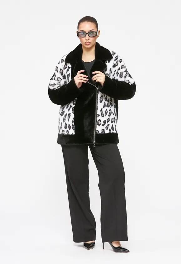 Фото Шуба-косуха из эко норки черная с леопардом - 6