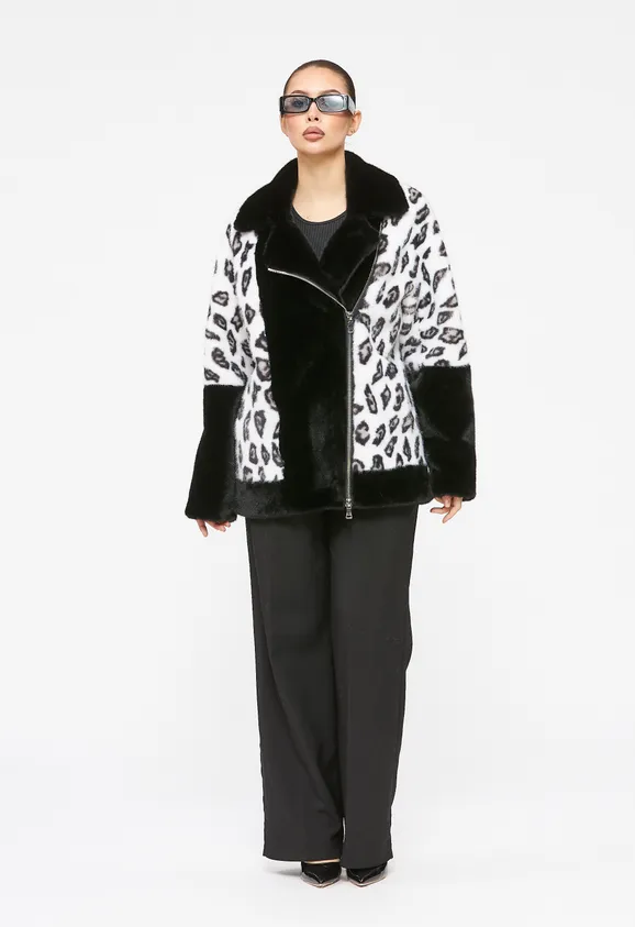 Фото Шуба-косуха из эко норки черная с леопардом - 7