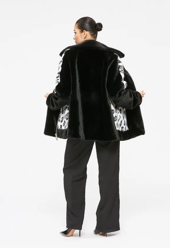 Фото Шуба-косуха из эко норки черная с леопардом - 10