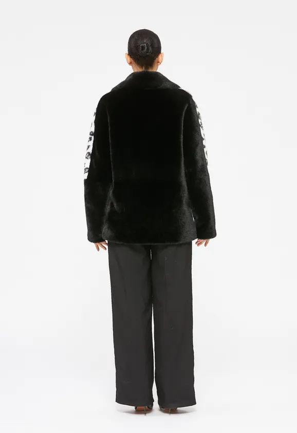 Фото Шуба-косуха из эко норки черная с леопардом - 9