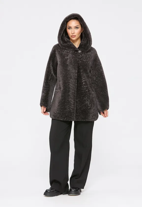 Фото Шуба из натурального астрагана думан с капюшоном - 4