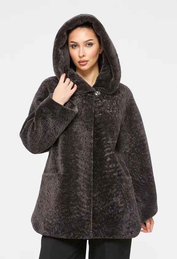 Фото Шуба из натурального астрагана думан с капюшоном - 8