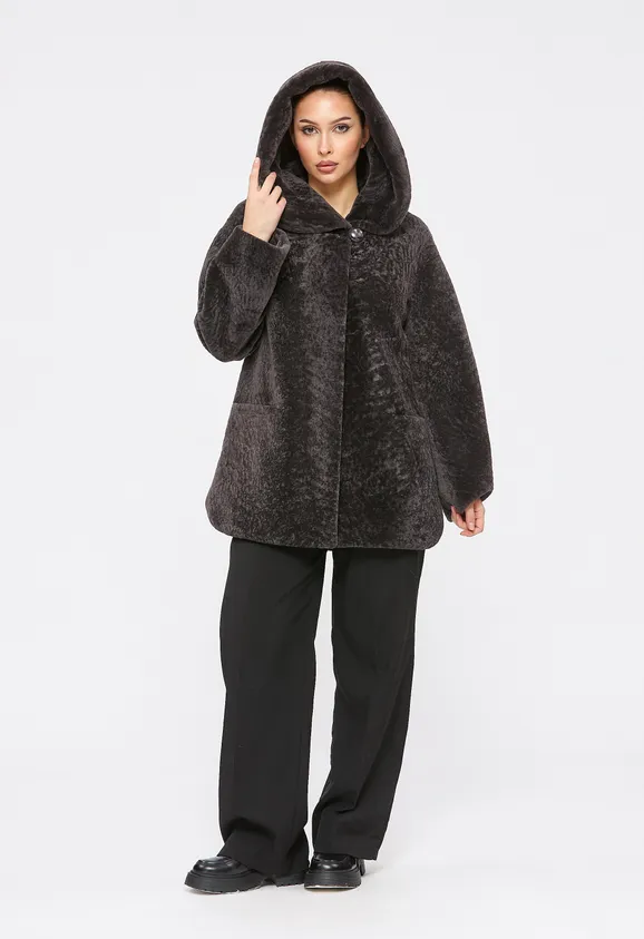 Фото Шуба из натурального астрагана думан с капюшоном - 3