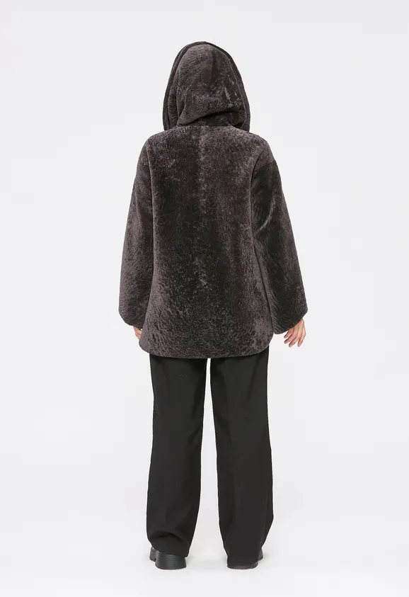 Фото Шуба из натурального астрагана думан с капюшоном - 5