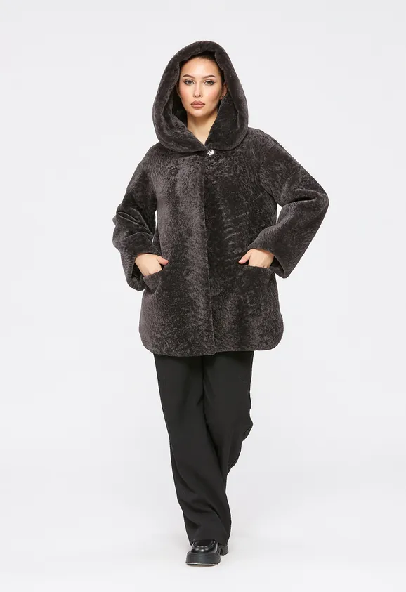 Фото Шуба из натурального астрагана думан с капюшоном - 9