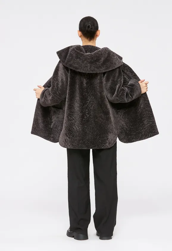 Фото Шуба из натурального астрагана думан с капюшоном - 7