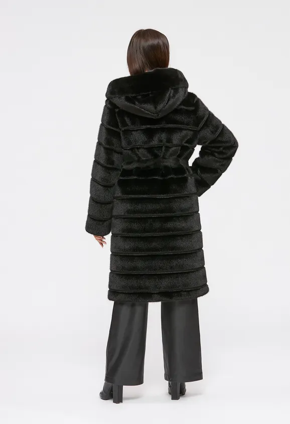 Фото Шуба из эко норки черная с капюшоном - 10