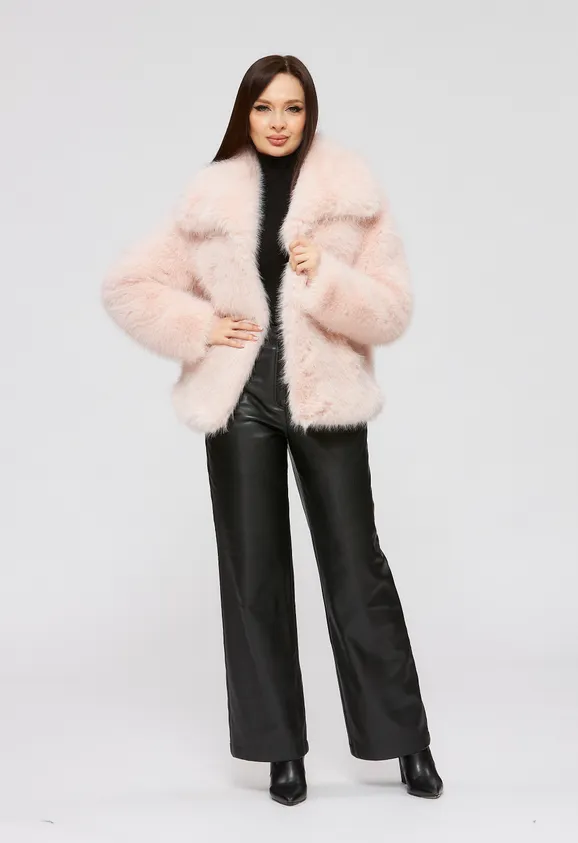 Фото Шуба из эко песца цвета пудра с воротником - 8