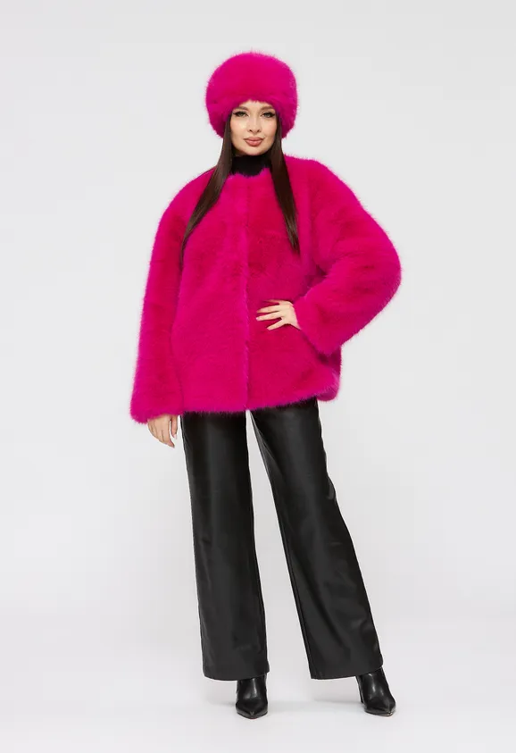 Фото Шуба из эко песца фуксия - 6