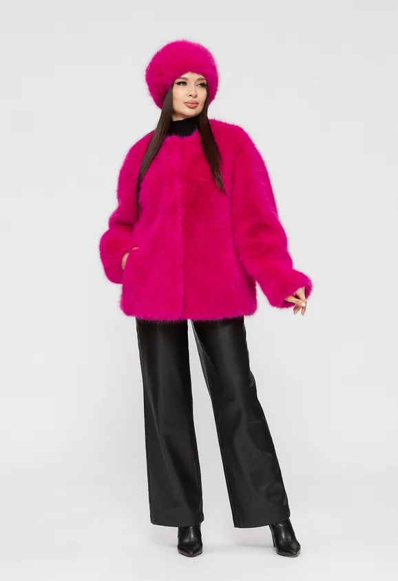 Фото Шуба из эко песца фуксия - 1