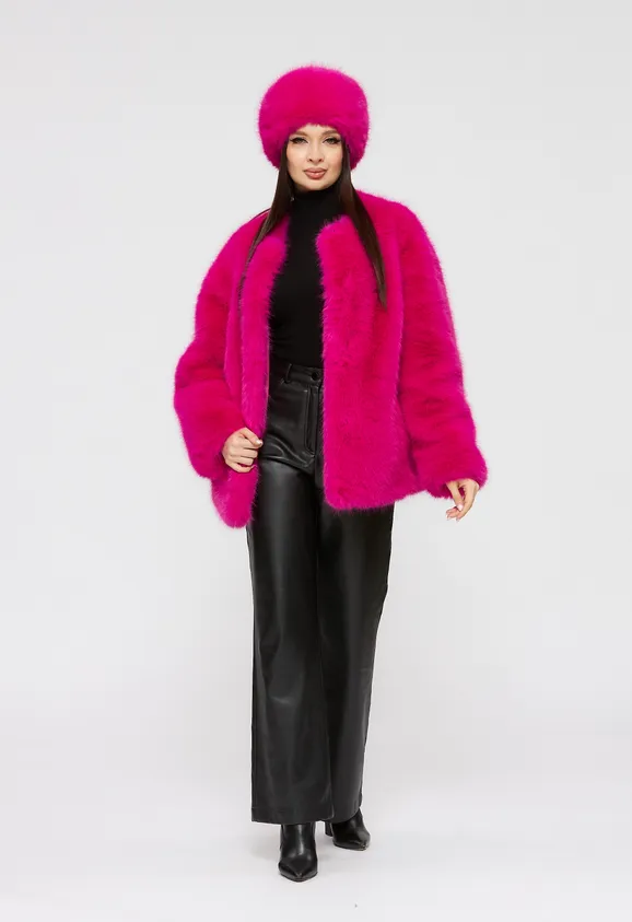 Фото Шуба из эко песца фуксия - 4