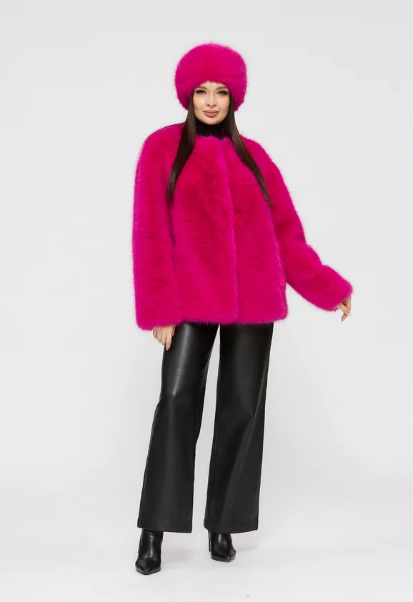 Фото Шуба из эко песца фуксия - 3