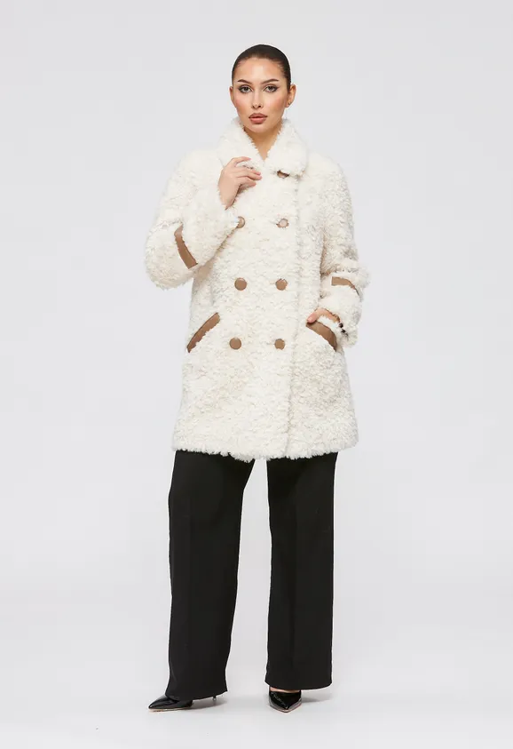 Фото Шуба из натуральной шерсти белая с английским воротником - 2