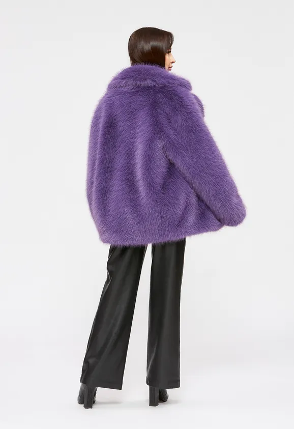 Фото Шуба из эко песца сиреневая с английским воротником - 7