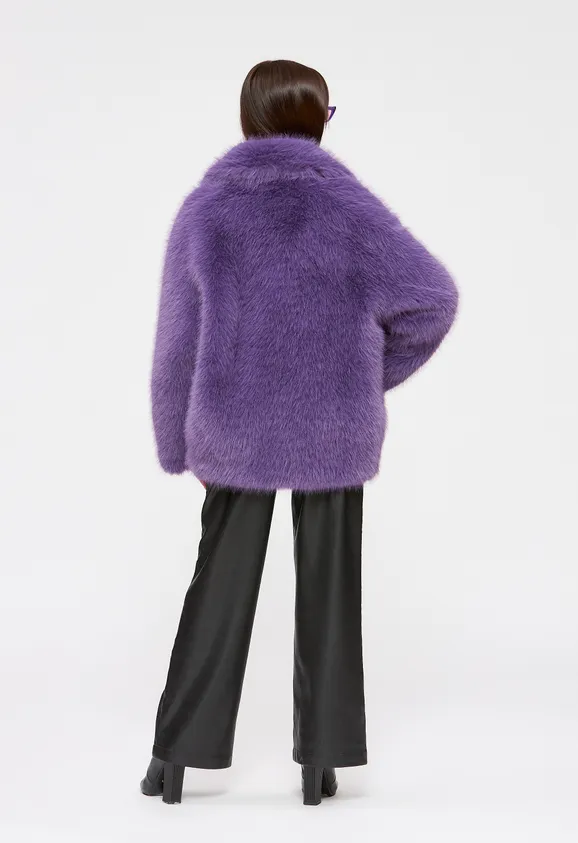Фото Шуба из эко песца сиреневая с английским воротником - 5