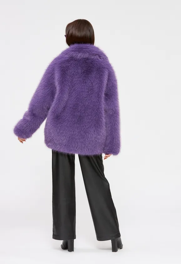 Фото Шуба из эко песца сиреневая с английским воротником - 4
