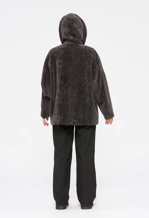 Фото Шуба из натурального астрагана мокко с капюшоном - 9