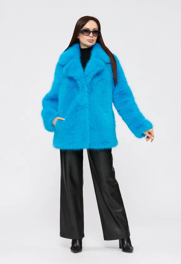 Фото Шуба из эко песца электрик с английским воротником - 1