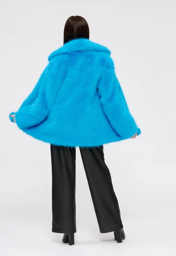 Фото Шуба из эко песца электрик с английским воротником - 10