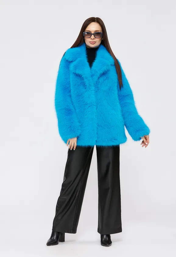 Фото Шуба из эко песца электрик с английским воротником - 5