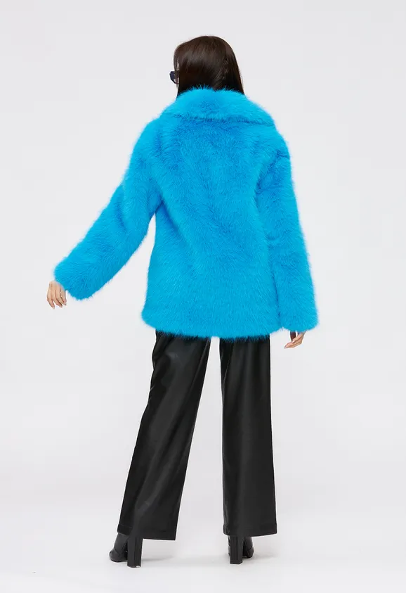 Фото Шуба из эко песца электрик с английским воротником - 9