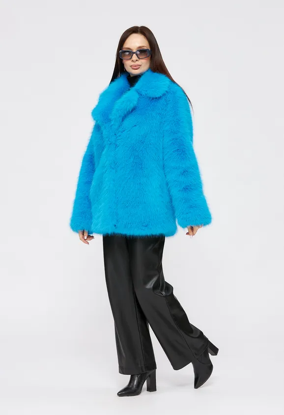 Фото Шуба из эко песца электрик с английским воротником - 7