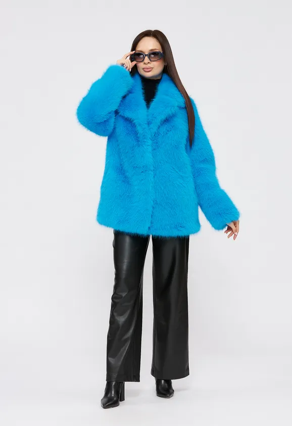 Фото Шуба из эко песца электрик с английским воротником - 3
