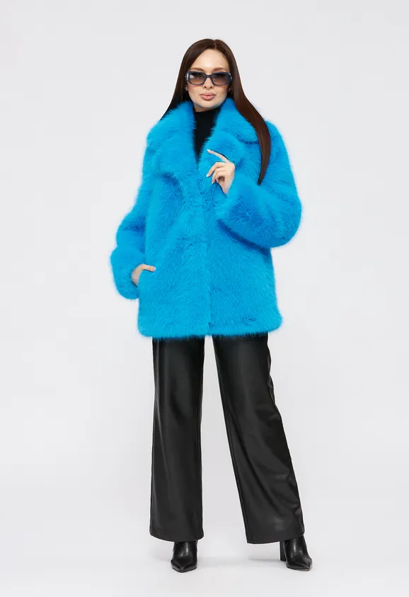 Фото Шуба из эко песца электрик с английским воротником - 4