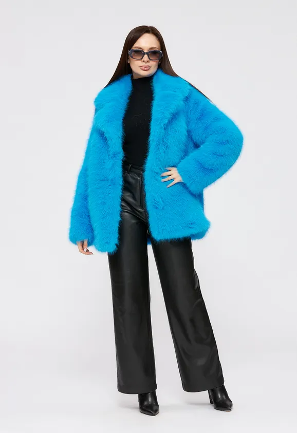 Фото Шуба из эко песца электрик с английским воротником - 2